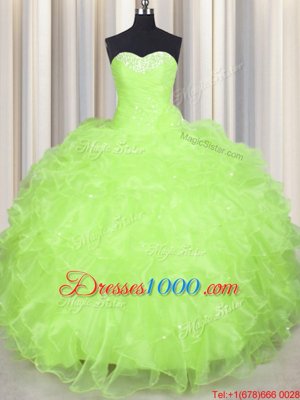 Floor Length Yellow Green Vestidos de Quinceanera Sweetheart Sleeveless Lace Up