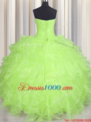 Floor Length Yellow Green Vestidos de Quinceanera Sweetheart Sleeveless Lace Up