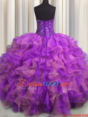 Fashion Visible Boning Beaded Bodice Multi-color Strapless Neckline Beading and Ruffles Vestidos de Quinceanera Sleeveless Lace Up