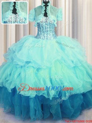 Fantastic Visible Boning Bling-bling Sweetheart Sleeveless Organza Quinceanera Dress Beading and Ruffled Layers Lace Up
