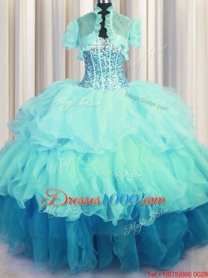 Fantastic Visible Boning Bling-bling Sweetheart Sleeveless Organza Quinceanera Dress Beading and Ruffled Layers Lace Up