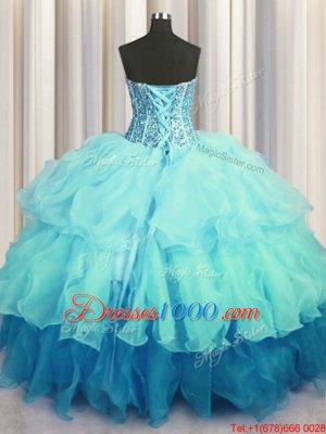 Fantastic Visible Boning Bling-bling Sweetheart Sleeveless Organza Quinceanera Dress Beading and Ruffled Layers Lace Up