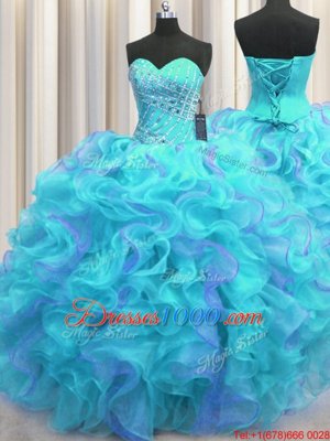 Low Price Multi-color Sweetheart Lace Up Beading and Ruffles Vestidos de Quinceanera Sleeveless