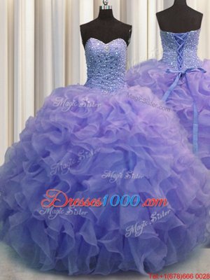 Yellow Green Lace Up 15 Quinceanera Dress Beading and Ruffles Sleeveless Floor Length