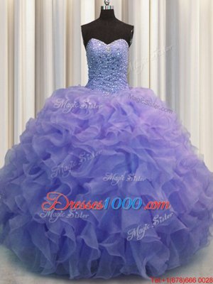 Sleeveless Beading and Ruffles Lace Up Sweet 16 Dress