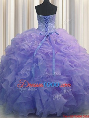 Sleeveless Beading and Ruffles Lace Up Sweet 16 Dress