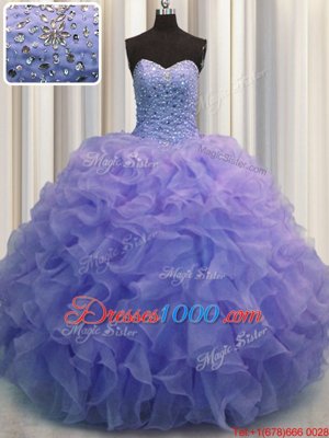 Sleeveless Beading and Ruffles Lace Up Sweet 16 Dress