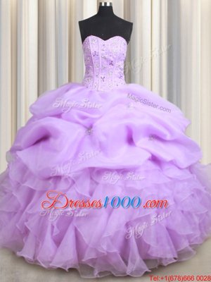 Modest Aqua Blue Sleeveless Floor Length Beading and Ruffles Lace Up Sweet 16 Quinceanera Dress