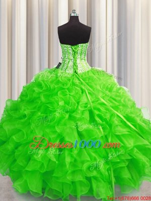 Pick Ups Burgundy Sleeveless Organza Lace Up 15 Quinceanera Dress for Military Ball and Sweet 16 and Quinceanera