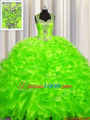 Pick Ups Zipper Up See Through Back Ball Gowns Organza Sweetheart Sleeveless Beading With Train Zipper Vestidos de Quinceanera Brush Train