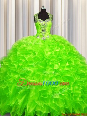 Pick Ups Zipper Up See Through Back Ball Gowns Organza Sweetheart Sleeveless Beading With Train Zipper Vestidos de Quinceanera Brush Train