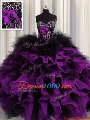 Multi-color Lace Up Sweetheart Beading and Ruffles Ball Gown Prom Dress Organza and Tulle Sleeveless