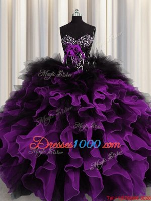 Multi-color Lace Up Sweetheart Beading and Ruffles Ball Gown Prom Dress Organza and Tulle Sleeveless