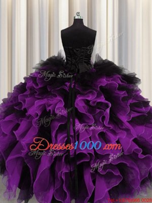 Multi-color Lace Up Sweetheart Beading and Ruffles Ball Gown Prom Dress Organza and Tulle Sleeveless