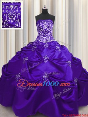 Glorious Purple Ball Gowns Beading and Appliques and Embroidery Quinceanera Dresses Lace Up Taffeta Sleeveless Floor Length