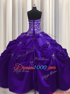 Glorious Purple Ball Gowns Beading and Appliques and Embroidery Quinceanera Dresses Lace Up Taffeta Sleeveless Floor Length
