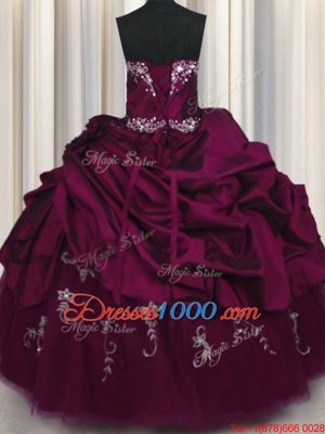 Colorful Taffeta Sleeveless Floor Length Ball Gown Prom Dress and Beading and Appliques and Pick Ups