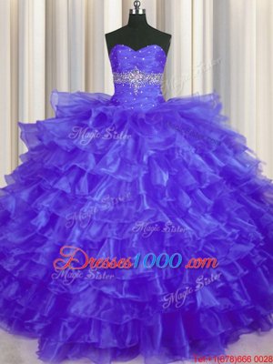 Shining Purple Sweet 16 Dresses Military Ball and Sweet 16 and Quinceanera and For with Beading and Ruffled Layers Sweetheart Sleeveless Lace Up