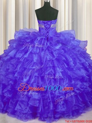 Shining Purple Sweet 16 Dresses Military Ball and Sweet 16 and Quinceanera and For with Beading and Ruffled Layers Sweetheart Sleeveless Lace Up