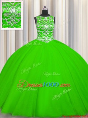 Attractive Scoop Sleeveless Tulle Lace Up Sweet 16 Dresses for Military Ball and Sweet 16 and Quinceanera