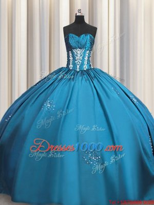 Hot Selling Teal Short Sleeves Beading and Appliques and Ruching Floor Length 15 Quinceanera Dress