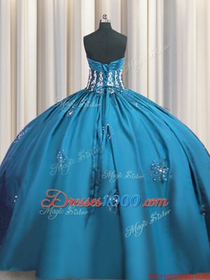 Hot Selling Teal Short Sleeves Beading and Appliques and Ruching Floor Length 15 Quinceanera Dress