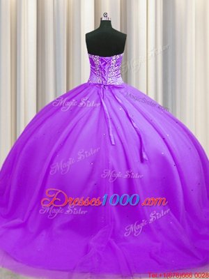 Tulle Sleeveless Quinceanera Dress Sweep Train and Beading