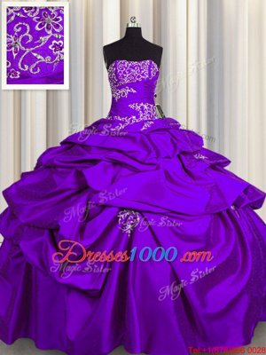 Purple Sleeveless Floor Length Appliques and Pick Ups Lace Up Quinceanera Gown