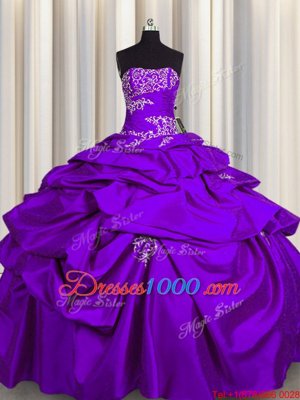 Noble Taffeta Sleeveless Floor Length 15th Birthday Dress and Beading and Appliques