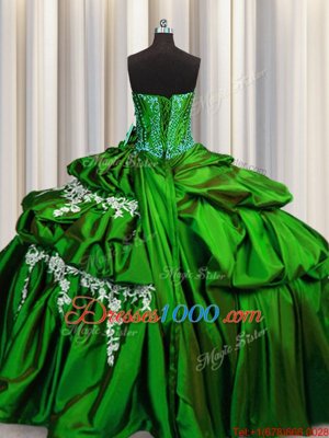 Noble Taffeta Sleeveless Floor Length 15th Birthday Dress and Beading and Appliques