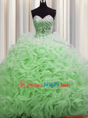 Beauteous Rolling Flowers Brush Train Sweetheart Neckline Beading and Pick Ups Quinceanera Gowns Sleeveless Lace Up