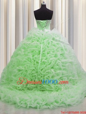 Beauteous Rolling Flowers Brush Train Sweetheart Neckline Beading and Pick Ups Quinceanera Gowns Sleeveless Lace Up