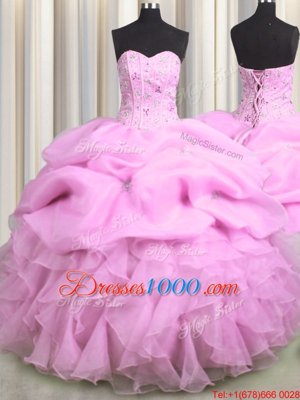 Organza Lace Up Straps Sleeveless Floor Length Quinceanera Dresses Beading and Ruffles