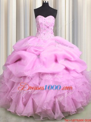 Organza Lace Up Straps Sleeveless Floor Length Quinceanera Dresses Beading and Ruffles