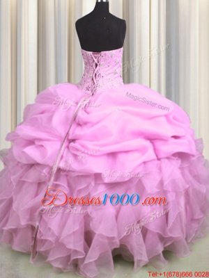 Organza Lace Up Straps Sleeveless Floor Length Quinceanera Dresses Beading and Ruffles