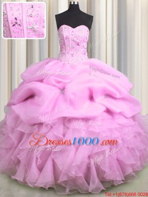 Organza Lace Up Straps Sleeveless Floor Length Quinceanera Dresses Beading and Ruffles