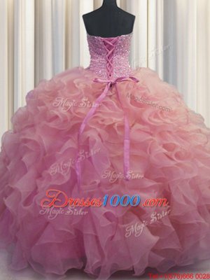 Customized Bling-bling Visible Boning Beading and Ruffles and Ruffled Layers and Sequins Quinceanera Dresses Multi-color Lace Up Sleeveless Floor Length