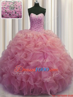 Customized Bling-bling Visible Boning Beading and Ruffles and Ruffled Layers and Sequins Quinceanera Dresses Multi-color Lace Up Sleeveless Floor Length