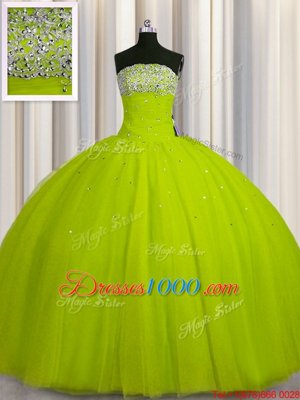 Big Puffy Sleeveless Beading and Sequins Lace Up 15 Quinceanera Dress