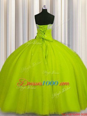 Big Puffy Sleeveless Beading and Sequins Lace Up 15 Quinceanera Dress