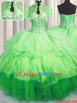 Wonderful Visible Boning Bling-bling Ball Gowns Organza Sweetheart Sleeveless Beading and Ruffled Layers Asymmetrical Lace Up Ball Gown Prom Dress