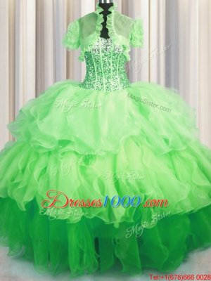 Wonderful Visible Boning Bling-bling Ball Gowns Organza Sweetheart Sleeveless Beading and Ruffled Layers Asymmetrical Lace Up Ball Gown Prom Dress