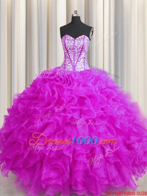 Beading Quinceanera Gowns Lavender Lace Up Sleeveless Sweep Train