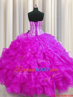 Beading Quinceanera Gowns Lavender Lace Up Sleeveless Sweep Train