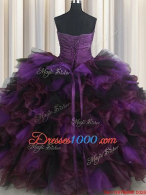 Beading Quinceanera Gowns Lavender Lace Up Sleeveless Sweep Train