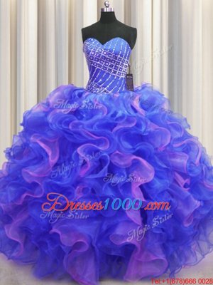 Custom Made Floor Length Lace Up Quince Ball Gowns Multi-color and In for Military Ball and Sweet 16 and Quinceanera with Beading and Ruffles