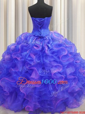 Custom Made Floor Length Lace Up Quince Ball Gowns Multi-color and In for Military Ball and Sweet 16 and Quinceanera with Beading and Ruffles