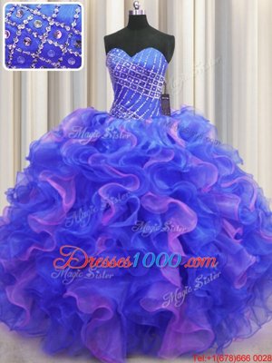 Custom Made Floor Length Lace Up Quince Ball Gowns Multi-color and In for Military Ball and Sweet 16 and Quinceanera with Beading and Ruffles