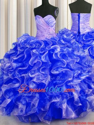 Delicate Royal Blue Sweetheart Lace Up Beading and Ruffles 15th Birthday Dress Sleeveless
