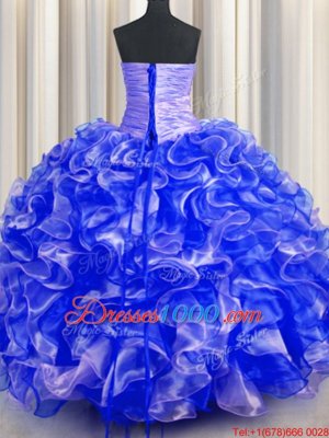 Delicate Royal Blue Sweetheart Lace Up Beading and Ruffles 15th Birthday Dress Sleeveless